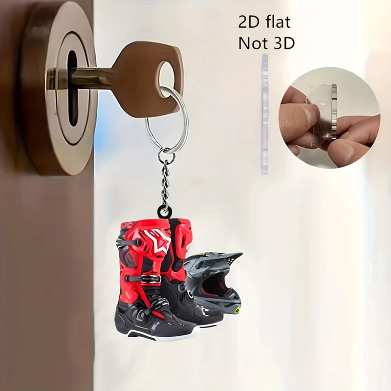 2PCS 2D Flat Motocross Keychain Motorcycle Helmet Keychain Motorcyclist Knight Car Keychains Accessories Bag Charms Keyrings