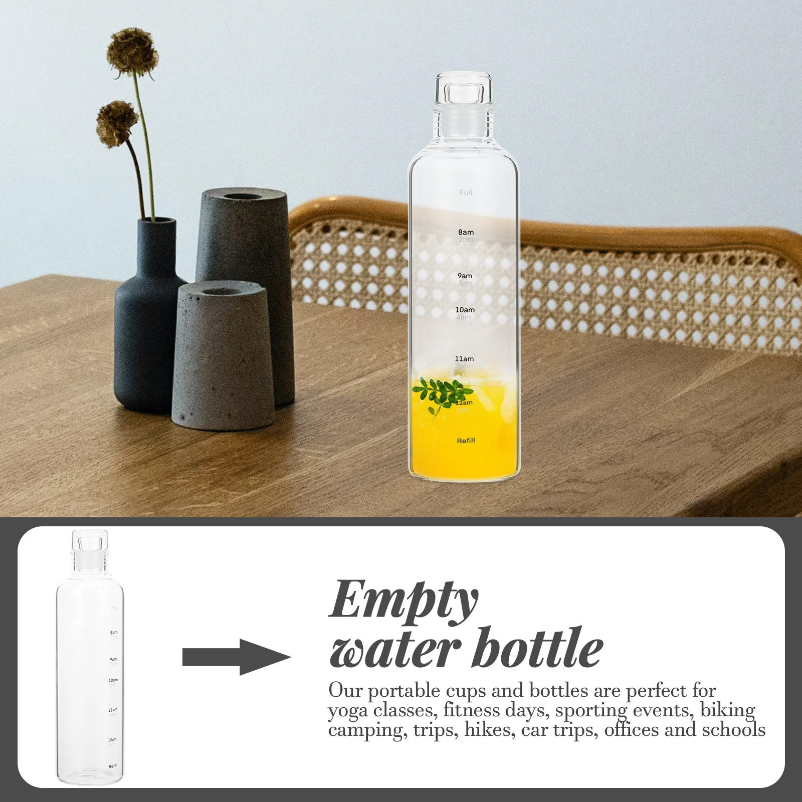 

Portable Leakproof Clear Glass Water Bottle Sealing Lid Suitable for Travel Office School with Time Scale Juice Bottles