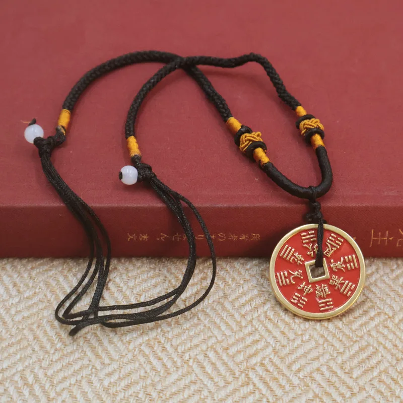 Brass Cinnabar Charm , Fortune-Attracting Bagua Taoist Mountain Ghost Car Keychain, Handmade Weaving