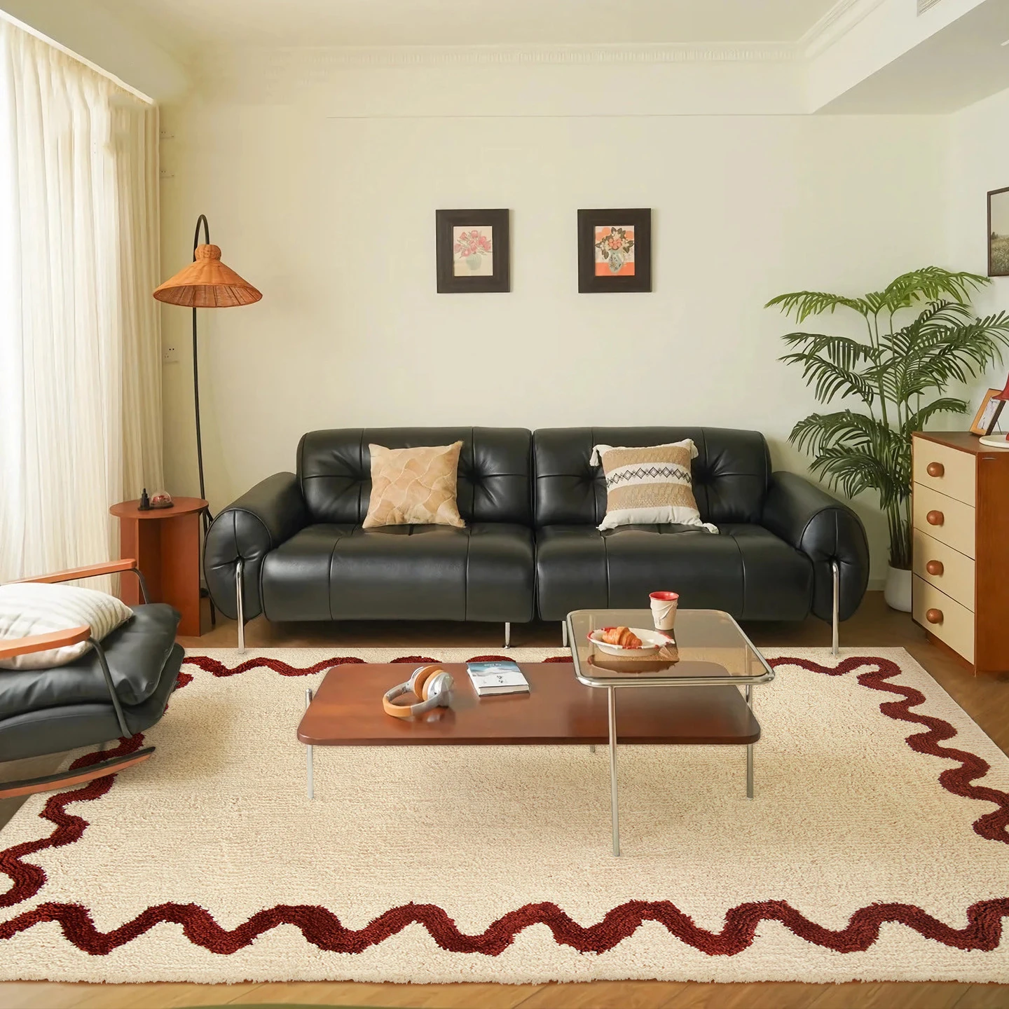 Modern Cream Style Red Carpet Large Plush Thick Area Floor Mats for Living Room Bedside Carpet Bedroom Rug Decor Vintage