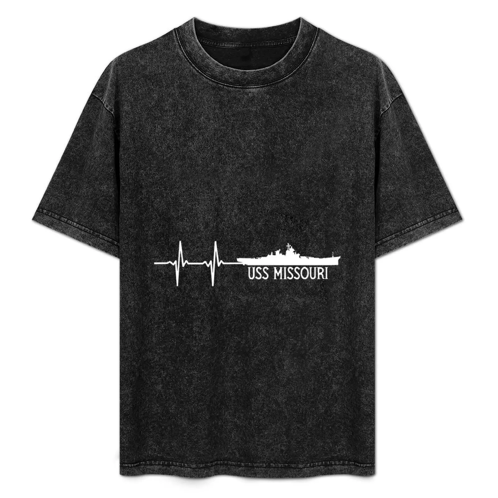 

Ekg Heartbeat Uss Missouri Bb-63 Battleship T-Shirt Art Pattern Printed Casual Top