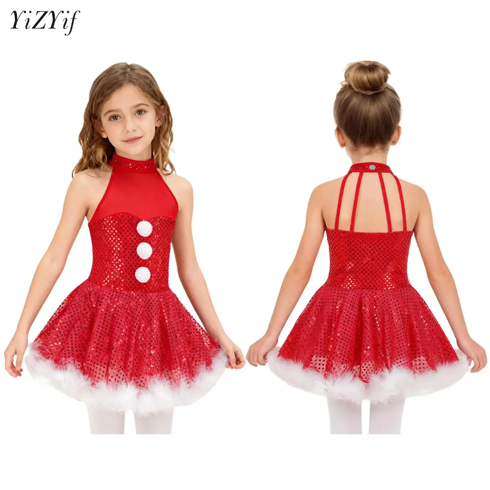 

Girls Christmas Santa Claus Costume Carnival Snowman Elf Cosplay Party Outfits Figure Ice Skating Ballet Leotard Dance Dress