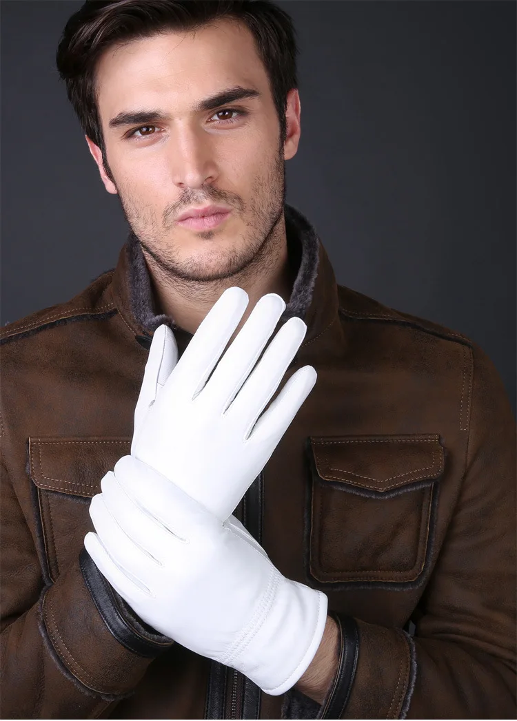2025 Winter Genuine Leather White Gloves For Men Women Keep Warm Solid Wrist Lambskin Driving Glove