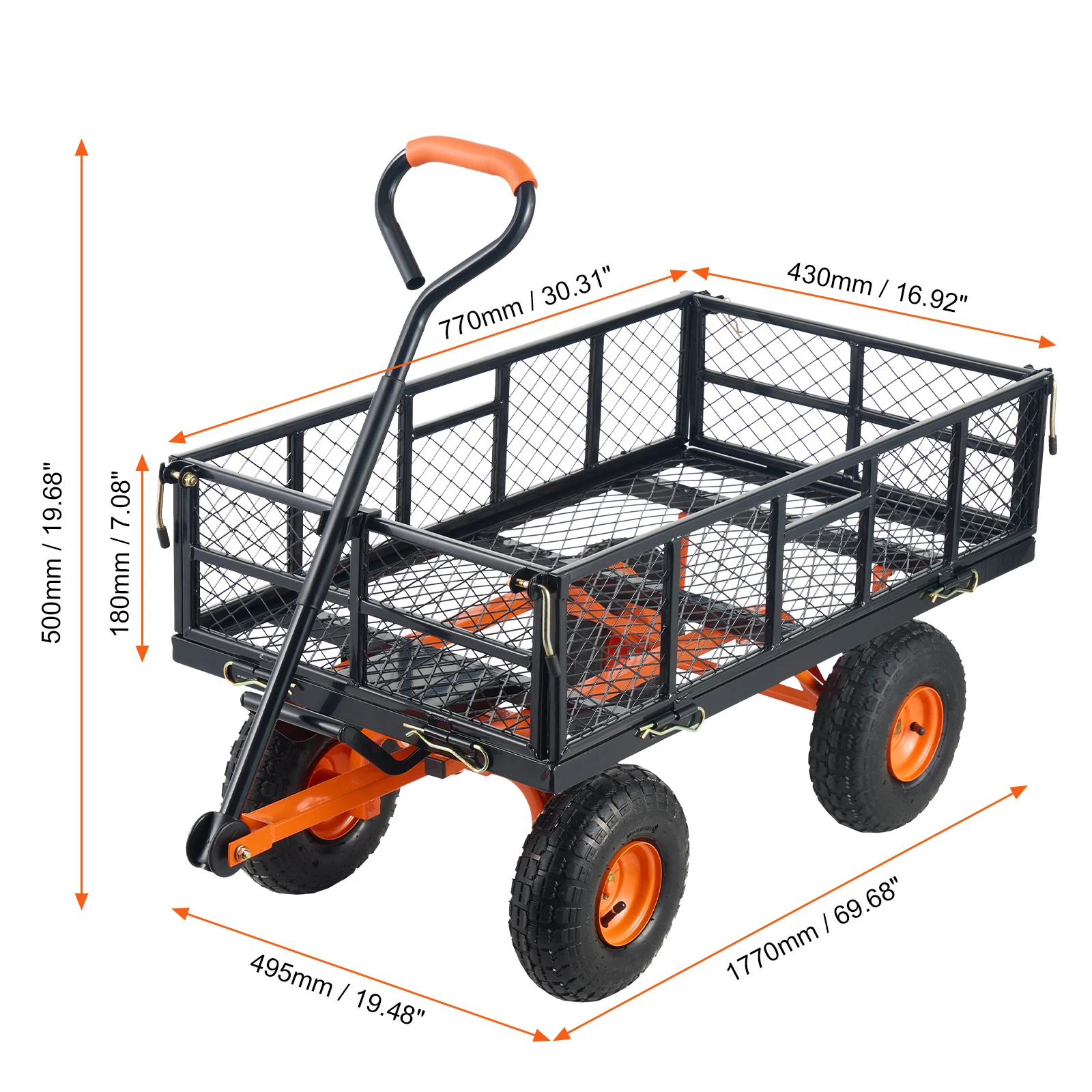 SucceBuy Tuinwagen Stevige metalen gereedschapswagen met eenvoudige montage Veelzijdige dumpwagen Kruiwagen met een capaciteit van 400/880 lbs