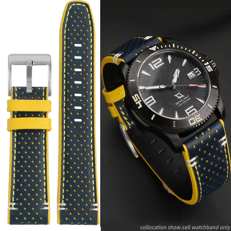 

High quality Stomatal cowhide watchband men's 22mm For Hamilton Breitling omega Mido Citizen fossil Genuine leather watch strap