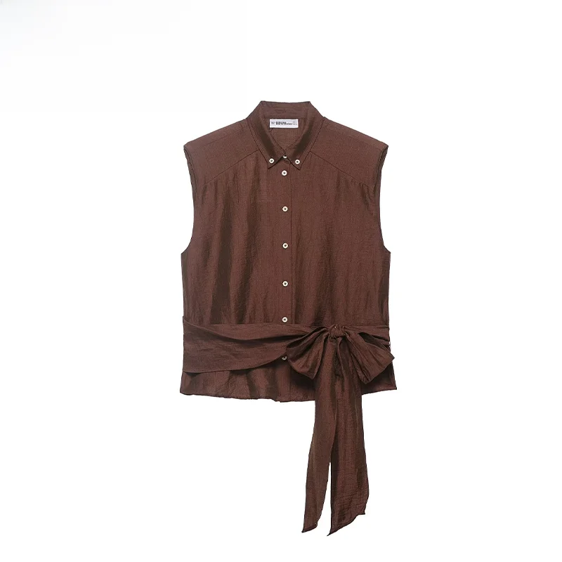 

Fashionable Women's Shirt Shoulder Pads Belt Included Versatile Spring 2026 Polyester Non-Shrinkage Sleeveless Polyester Fibe...