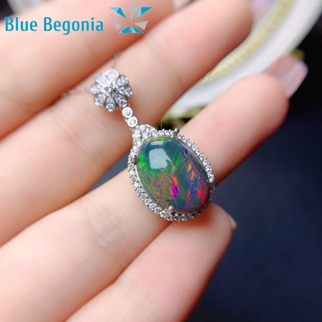 Big Natural Australia czarny Opal wisiorki 925 Sterling Silver biżuteria dla kobiet prezent zaręczynowy ślub 12*16MM kamień szlachetny