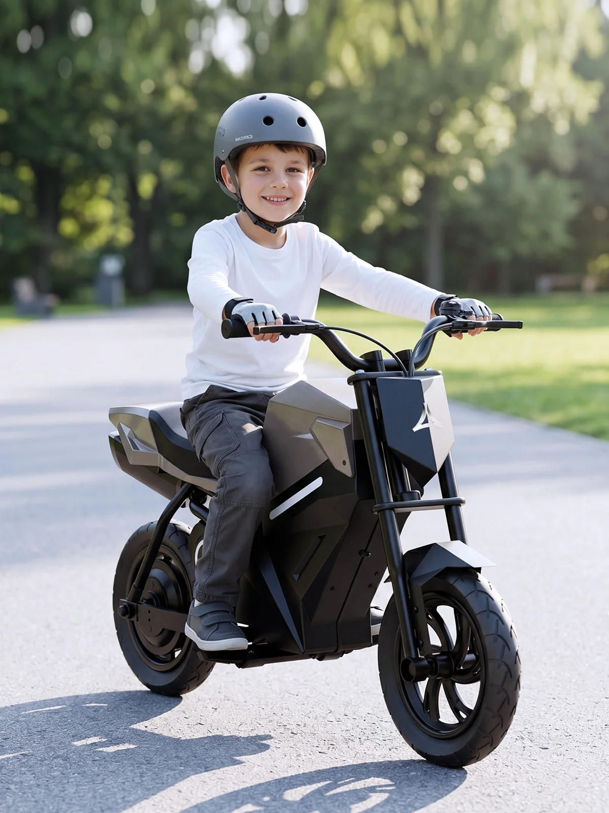 TODIMART ADV250 Kinder Elektromotorrad 6–12 Jahre 12,5 Zoll Luftreifen Hintere Scheibenbremse Drehgasgriff Realistischer Motorsound Wassernebel Auspuffeffekt Elektro Crossbike Geschenk für Jungen