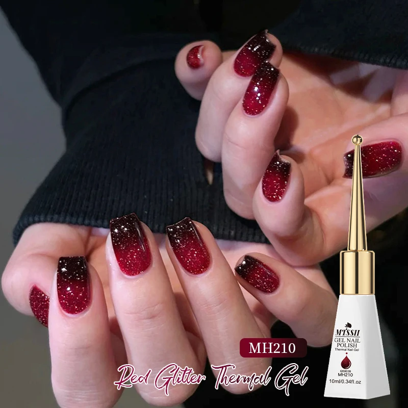 10ml Red Glitter Thermal Gel Nail Polish 2 Layers Temperature Color Changing Soak Off UV LED Gel Nails Art Varnish Nail Supplies