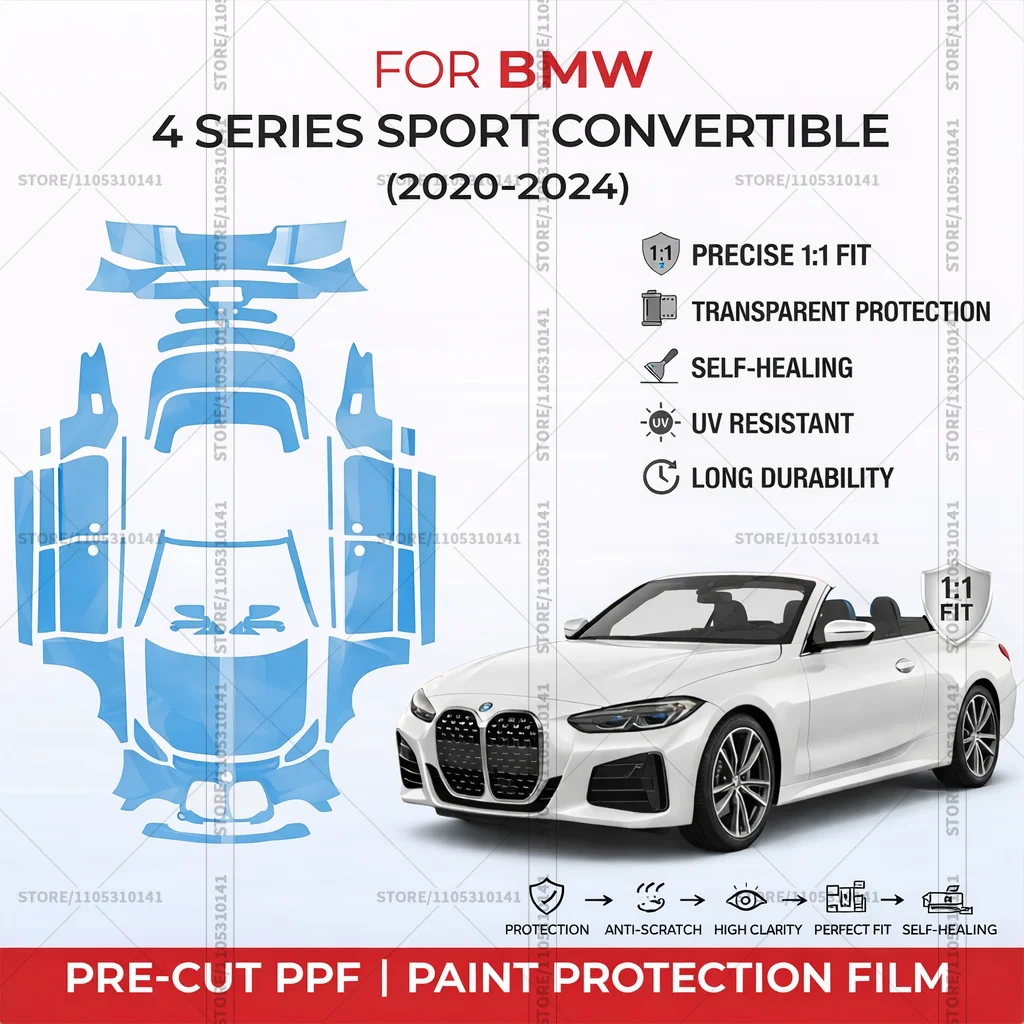 

Предварительно нарезанная прозрачная защитная пленка PPF для автомобиля, защита переднего бампера, прозрачная пленка для BMW 4 серии Sport Convertible 2020-2024