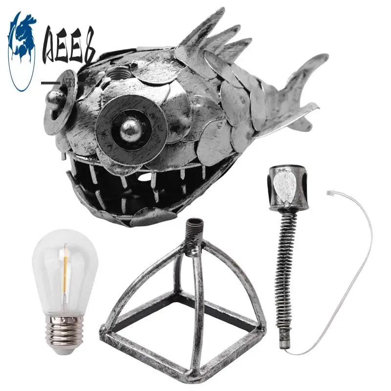 

AEE8-Angler Fish Lamp USB Rechargeable Desktop Metal Light Handmade Craft Home Living Room Decoration