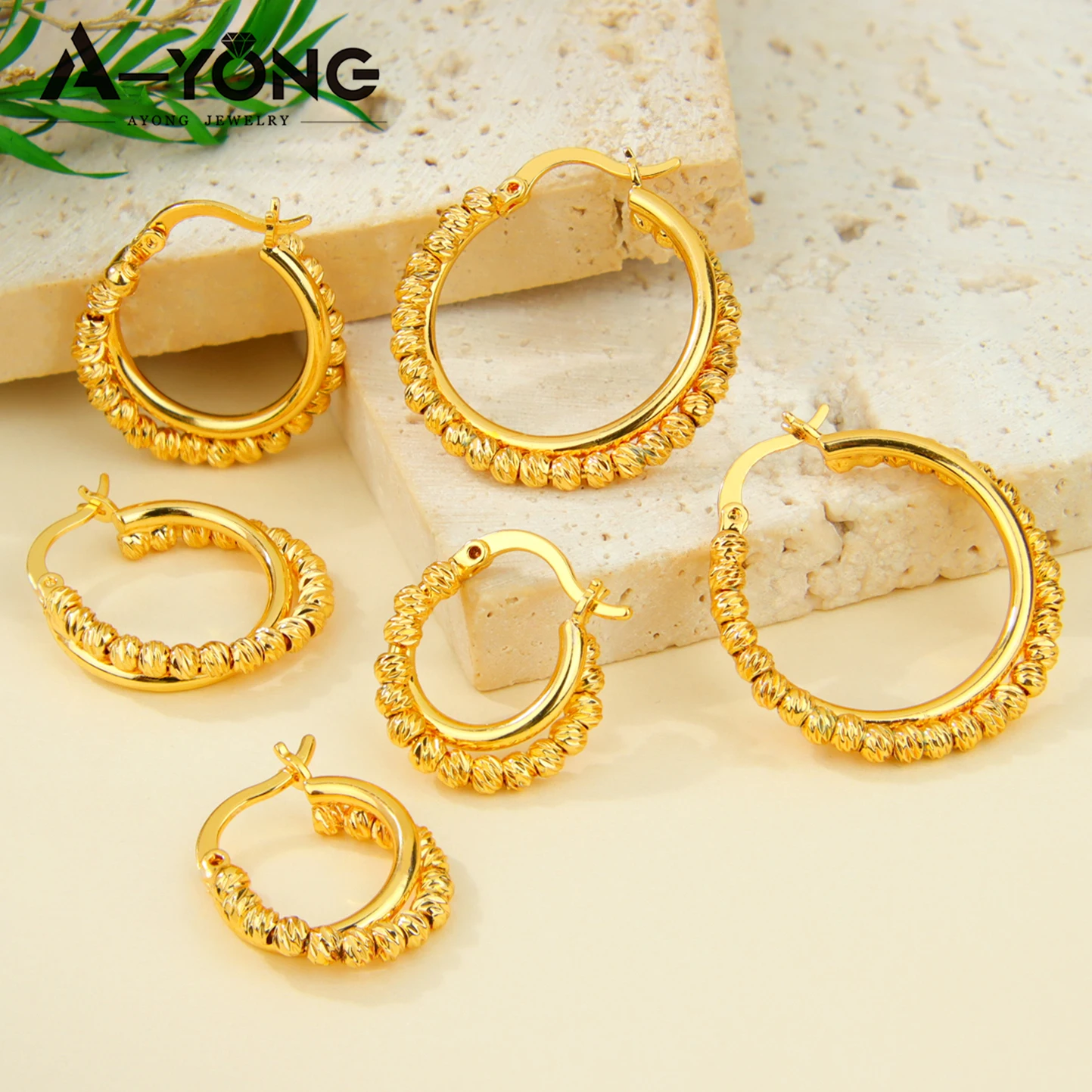 Arabische Mode Clip-Ohrringe 21k Vergoldet Dubai Hochwertige Quadratische Perlen Kreisförmige Ohrringe Oman Frauen Hochzeit Party Schmuck – Detail 1