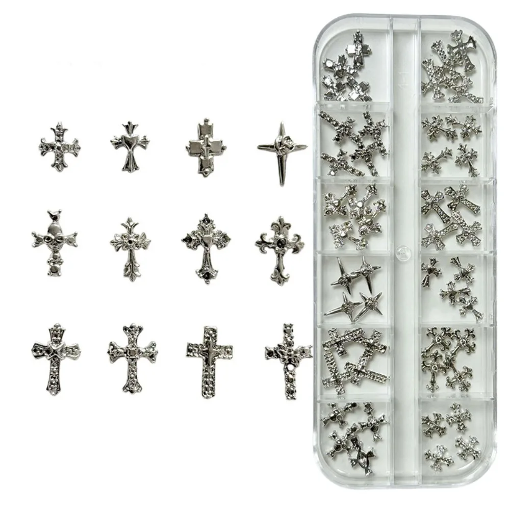 Punk-Style Metall-Nagelcharms Retro Silber Kristall Kreuz Sterne Nageldekorationen für DIY Nagelkunst Maniküre Design Zubehör – Detail 2