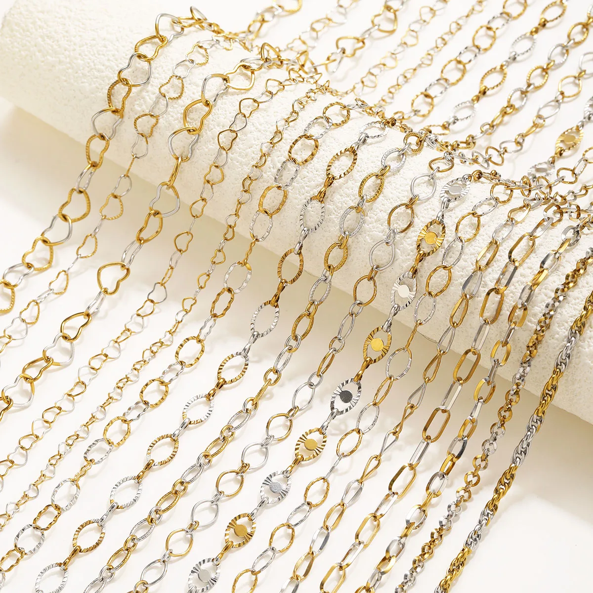 1 Meter Edelstahl-Ovalketten für die Schmuckherstellung, Halsketten, Armbänder, Gliederketten, Gold-Stahl-Mix, Schmuckketten, Accessoires – Detail 3