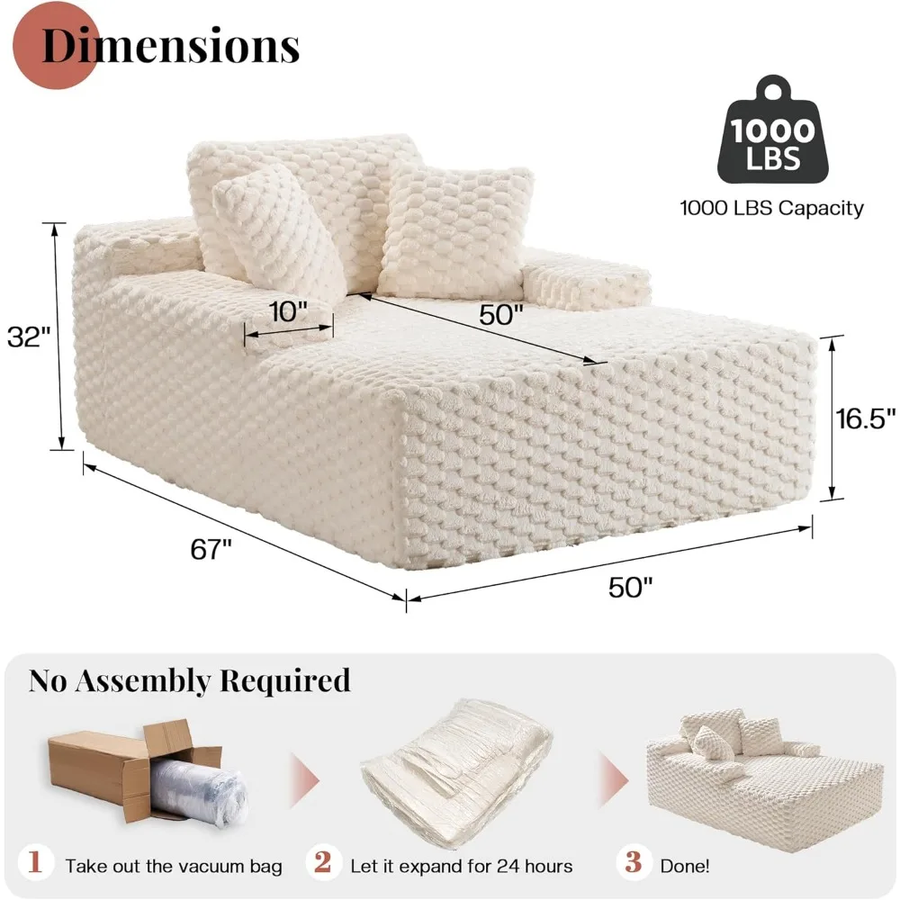 67 أريكة صالة تشيس، كرسي نوم من الفرو الصناعي مع مساند للذراعين ووسائد رمي، أريكة بدون تجميع لغرفة المعيشة أو Apar #2