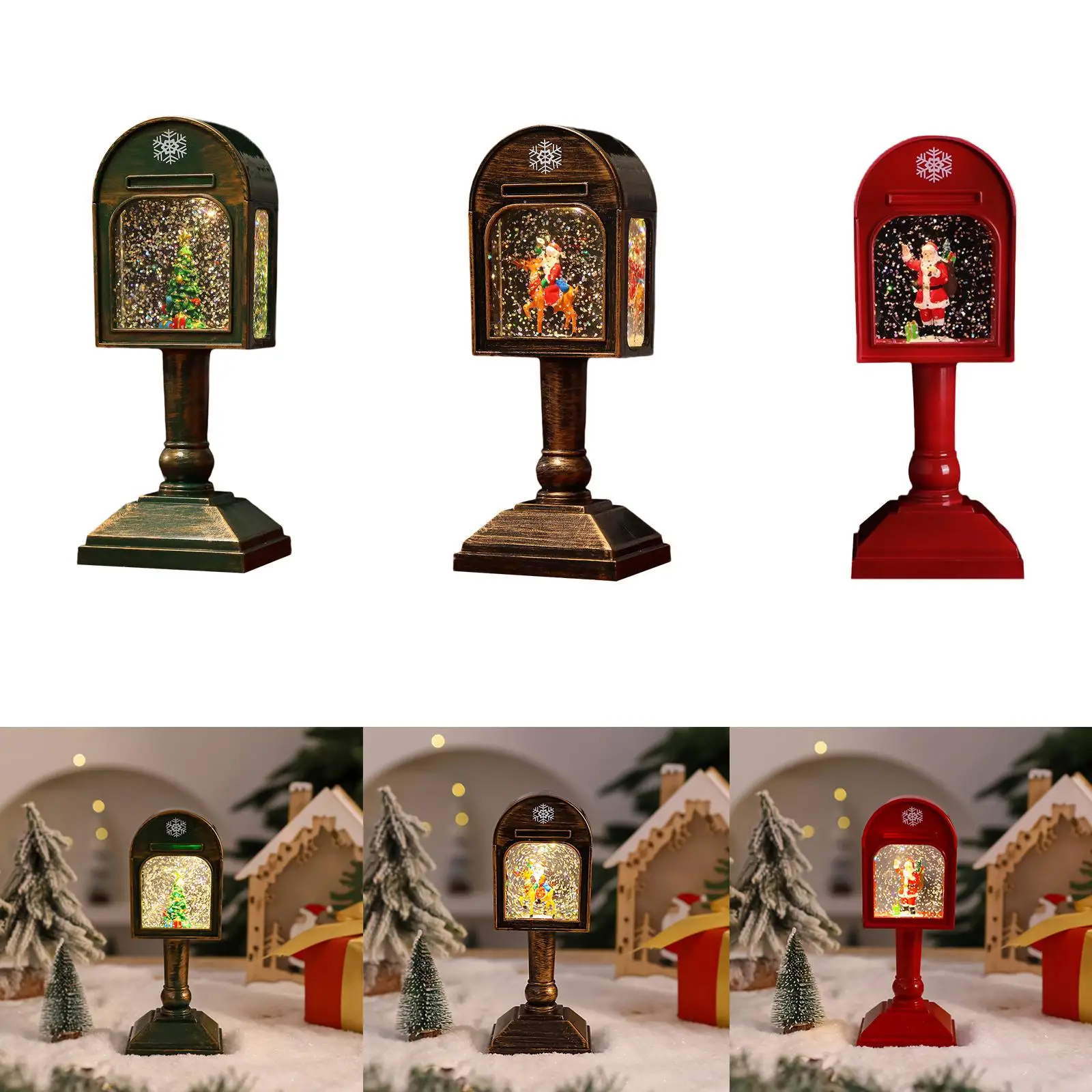 Christmas Snow Globe Lantern with Music Ornament Holiday Gift Romantic Atmosphere Christmas Decoration for Home NightStand Shelf