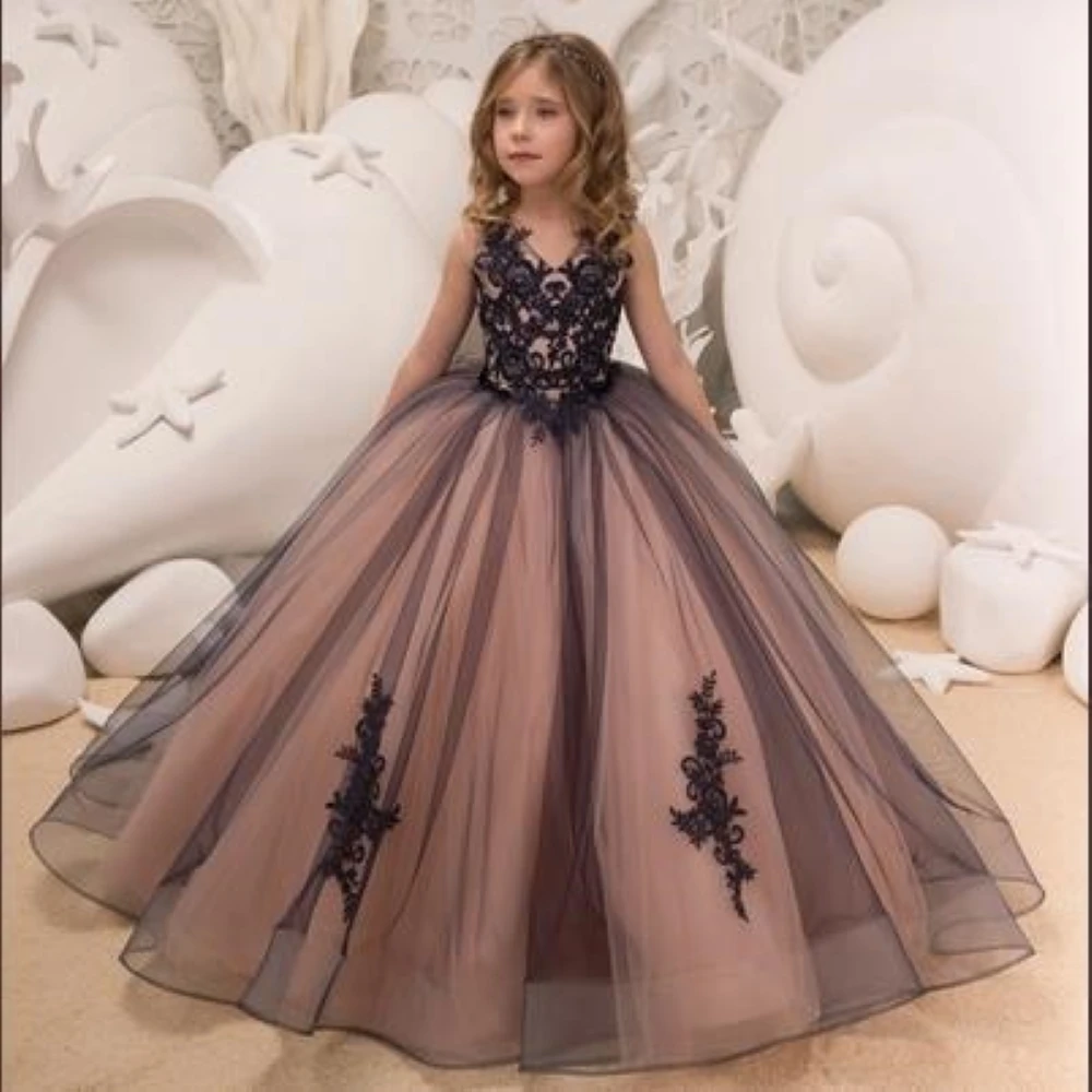 Robes de demoiselle d'honneur en tulle pour filles, mariage, première communion, anniversaire, robes de Rh, banquet, Focus, couleurs personnalisées disponibles