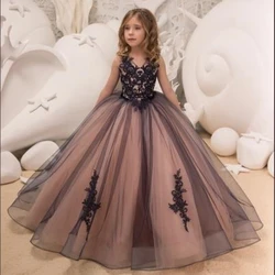 Vestidos de tul para niñas, vestidos de flores para bodas, primera comunión, cumpleaños, graduación, banquete, enfoque, colores personalizados disponibles