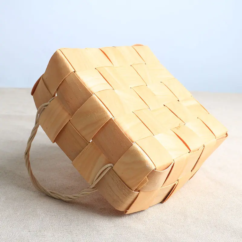 Handmade Wooden Chip Woven Bread Fruit and Vegetable Basket Snack