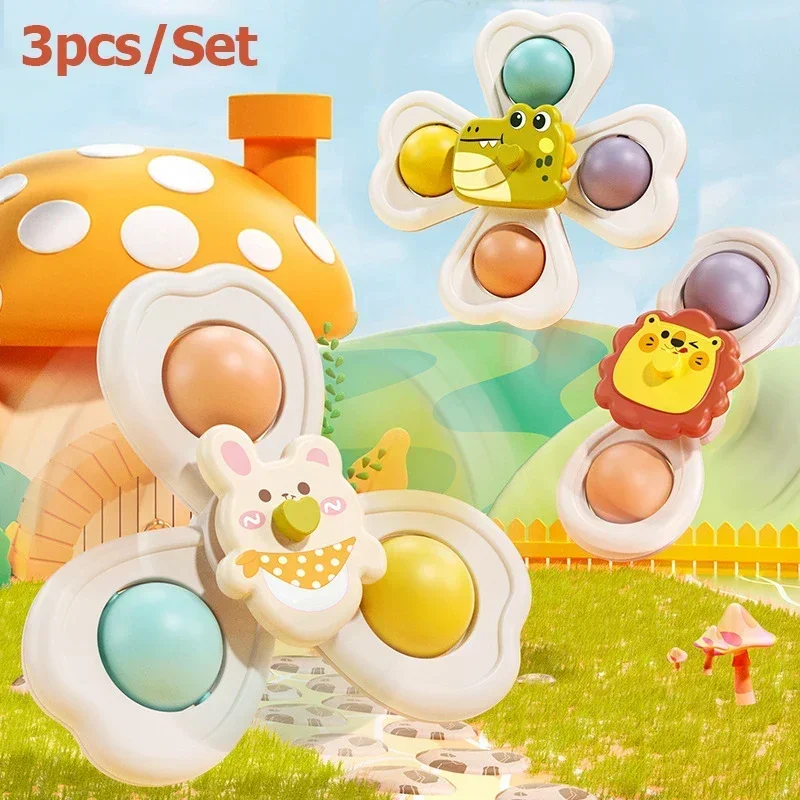 3PCS Suction Cup Spinner Toy Baby Bath Funny Game Educational Toys For Children Girls Boys Infant Sensory Stress Reliever Gift