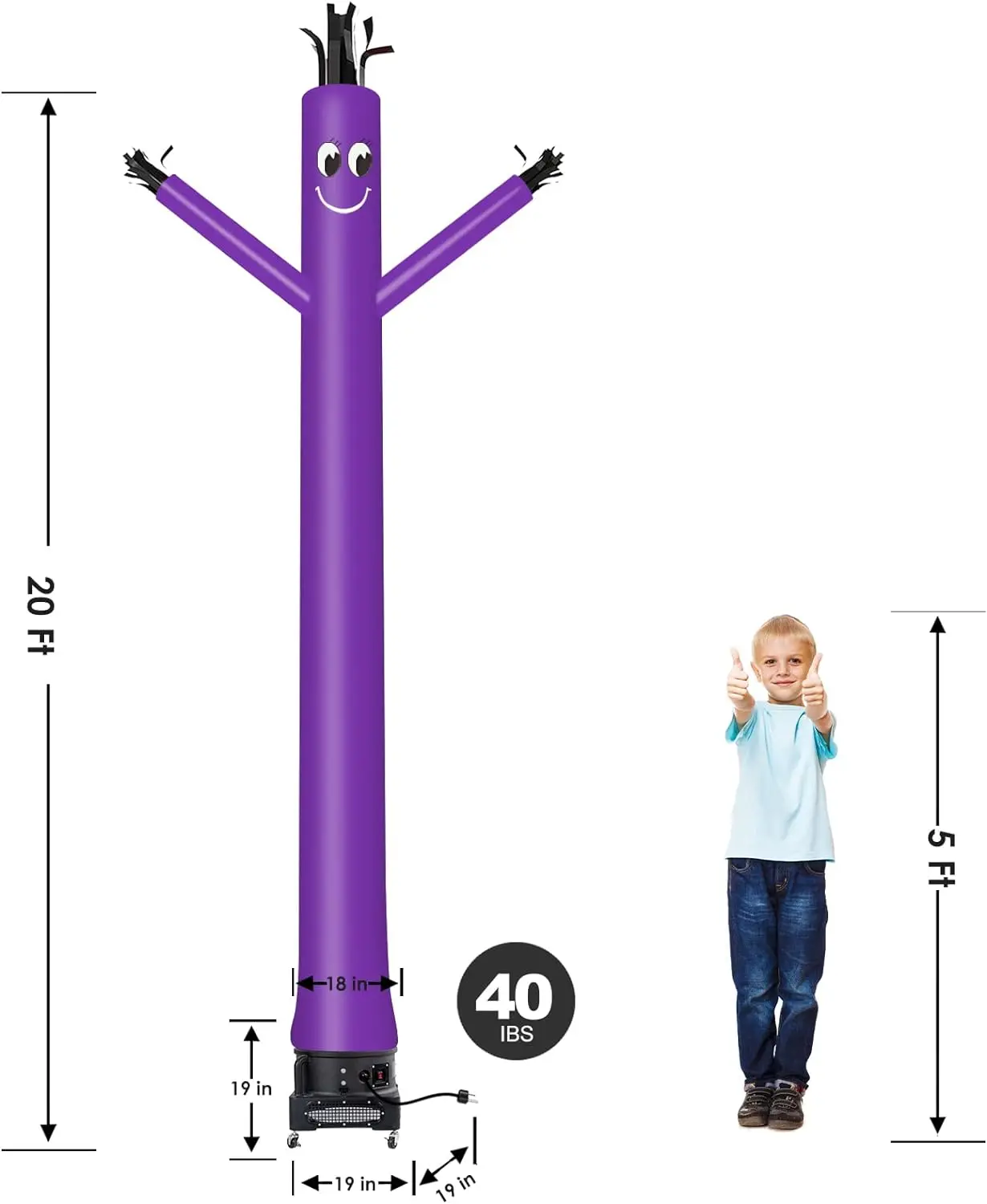 MOUNTO 20ft Inflatable Tube Man Waving Puppet Sky Dancing Man with 1HP Blower Complete Set, 20-Feet 18Inch (Purple)