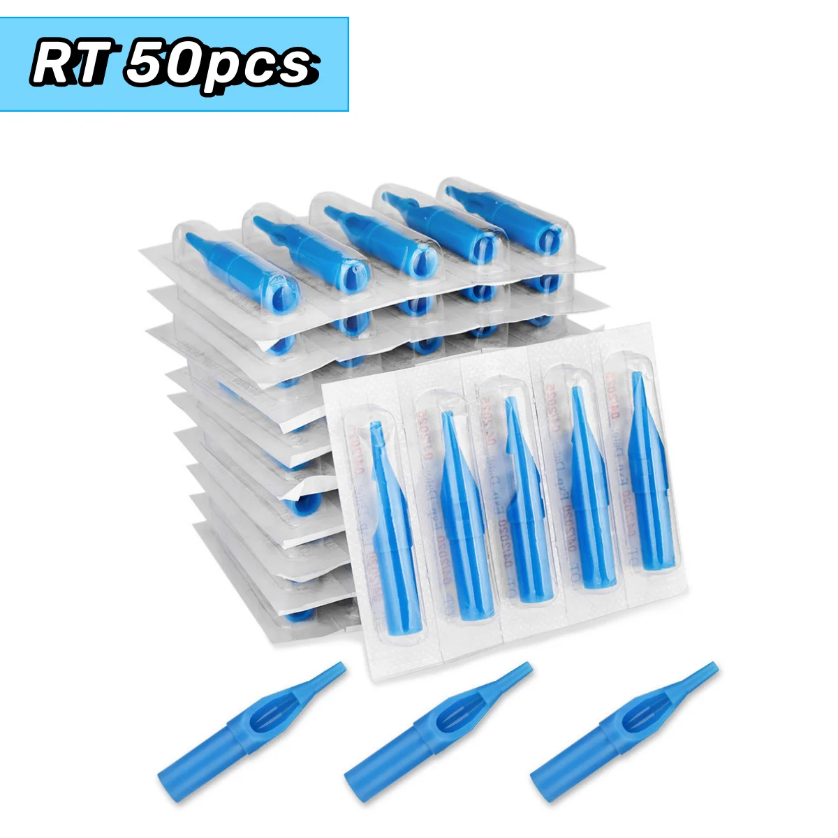 

50Pcs Tattoo Needle Tips Disposable Plastic Assorted Tips for 3RT,5RT,7RT,9RT Round Diamond Flat Tattoo Needles Cover