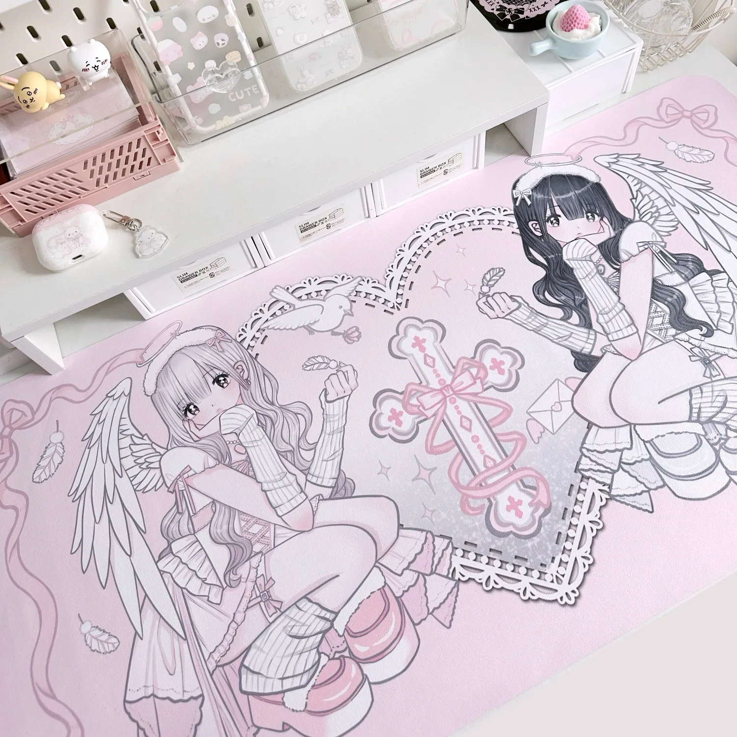 Pretty Girl PU Leather Mouse Pad Waterproof  Non-Slip Student Dorms Dining Table Mat  Anime Office Study Computer Keyboard Pad