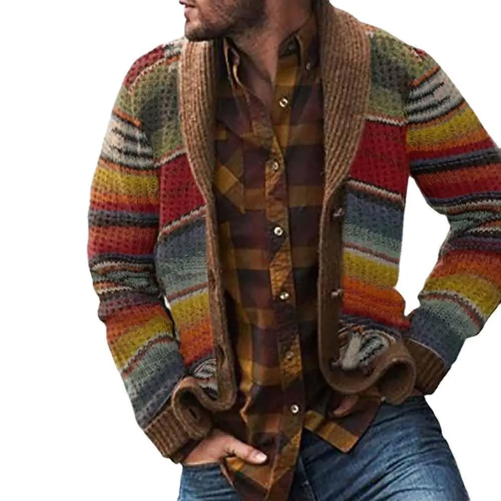 

Men's Knitted Sweater Coat Loose Fit Long Sve Thiened Cotton Coolmax Fiber Printed Casual Wearable hine Waable