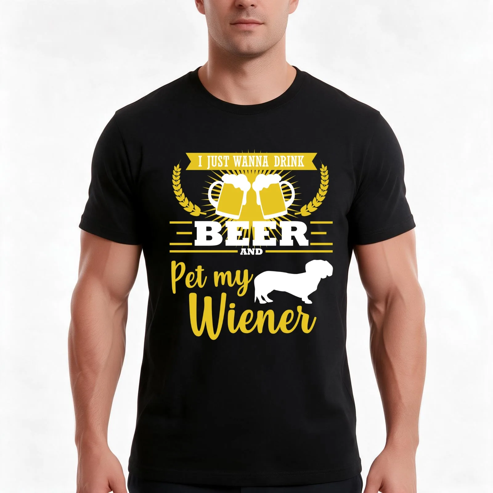 Drink Beer and Pet My Wiener Dog T-Shirt, Summer Casual Cotton Tee, Oversized Streetwear Tops, Vintage Graphic Print