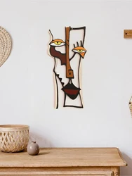 Abstract Face Wooden Wall Decor Art Wall Hanging Home Office Decorative Hanging for Living Room Bedroom and Hallway Crafts Gift