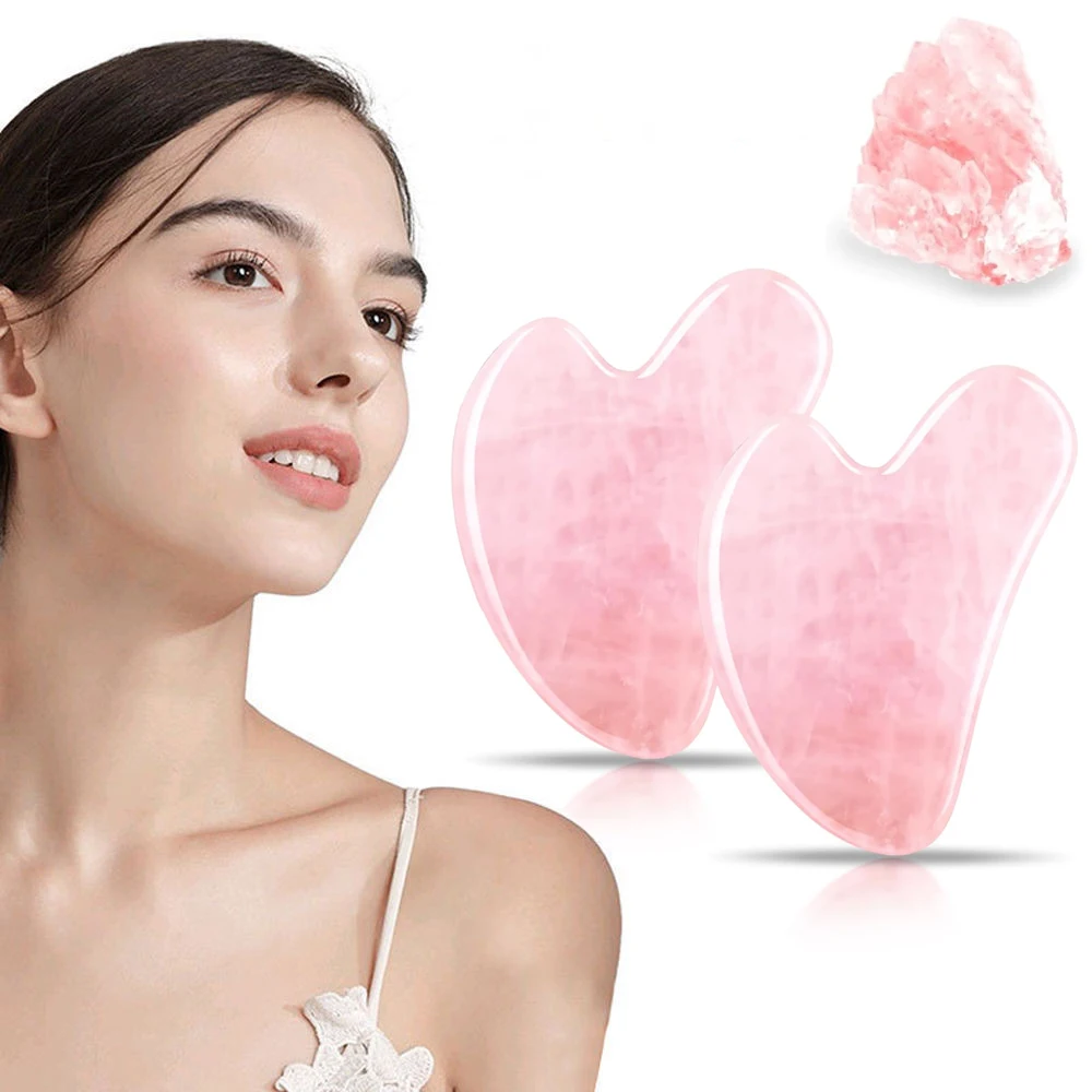 2/1pcs Heart Guasha Stone Face Rose Quartz Jade Massage Tool Chin Nose Lifting Firming Scraping Board Massage Facial Care Skin
