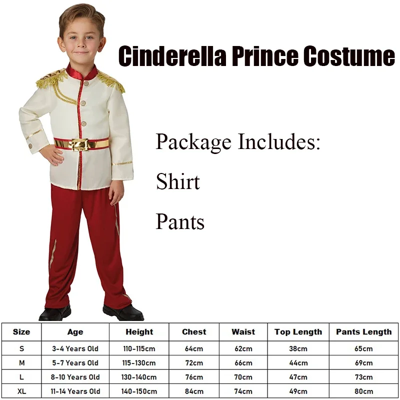 Costume d'Halloween Blanc pour Enfant Garçon, Déguisement du Prince Royal America, Cendrillon, 2024