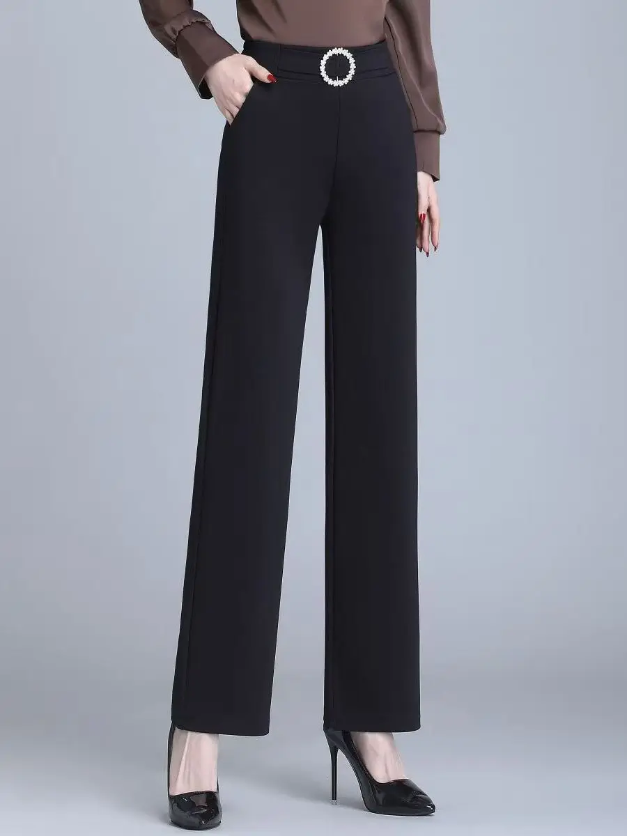 

High Waist Suit Wide Leg Pants Women's Spring Autumn New Style Draping Black Slimming Straight Leg Pants Versatile Casual Pants