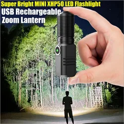 Super Bright XHP50 LED Flashlight Mini Rechargeable Zoom Torch with 16340 Battery Powerful Tactical Lamp Outdoor Camping Lantern