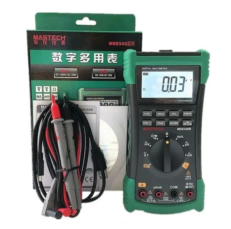 

MASTECH MS8340A Digital Multimeter DMM Meter AC/DC Voltage Current Ohm Meter With Temperature Diode Continuity Tester
