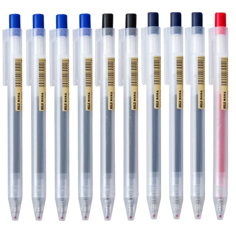 10pcs Press Gel Pen 0.5mm Blue/Black/Dark Blue/red Ink MUJIs Gel Pen set For School Office Student Writing Stationery