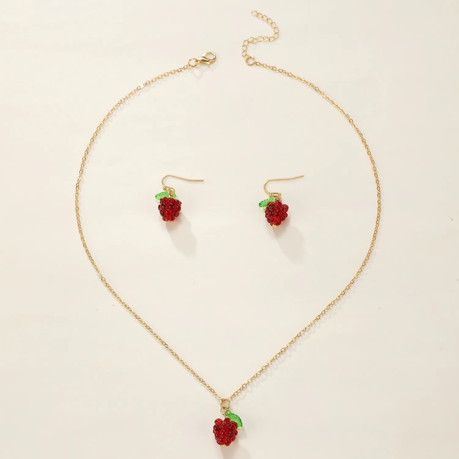 Fashion Raspberry Shape Jewelry Set Women\'s Necklace Stud Earrings Beautiful Birthday Gifts