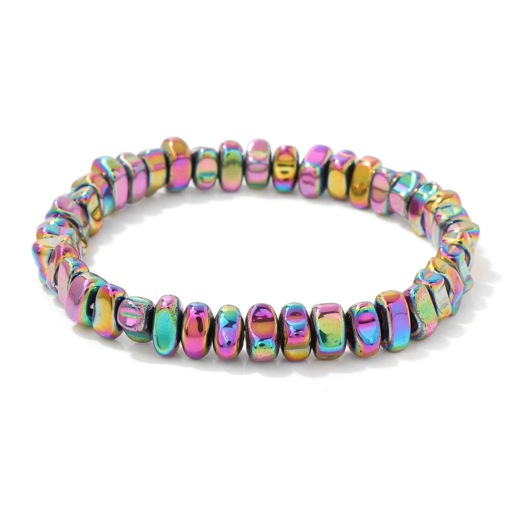 Colorful Hematite Stone Elastic Bracelet Irregular Natural Hematite Gravel Beads Bracelets for Women Men Energy Jewelry 5x10mm