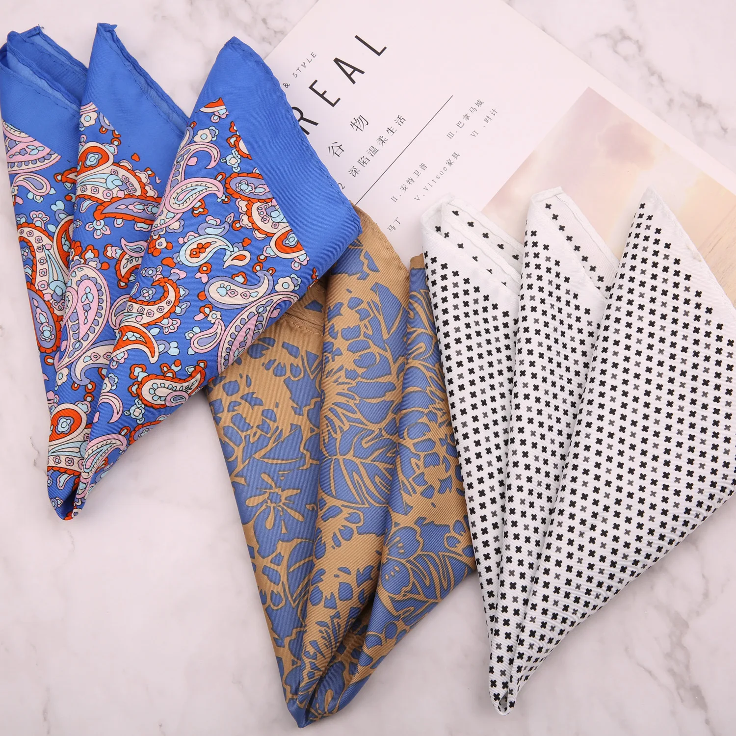 33cm Oversized Men's Pocket Square Polka Dot Red Floral Print Handkerchief Chest Towel Paisley Suits Wedding Gentlemen Hankies