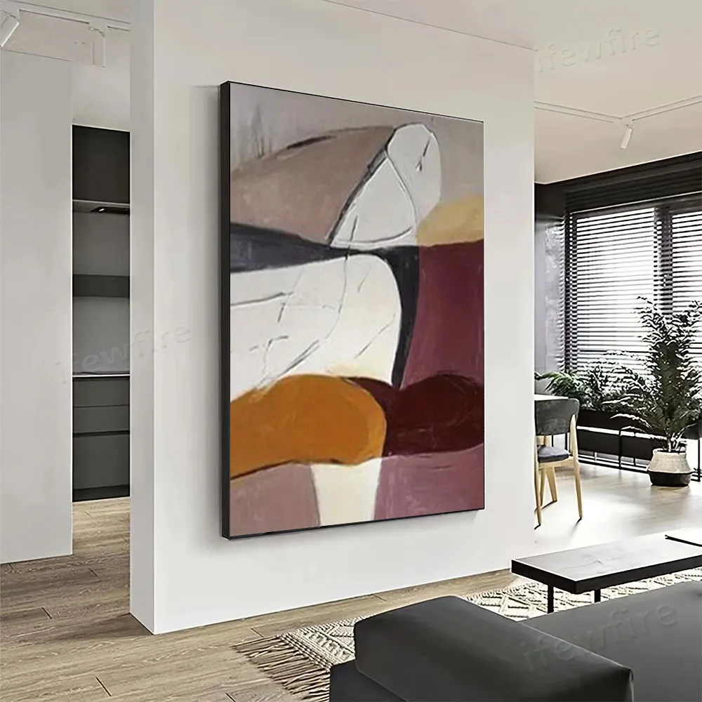 100% Hand Painted Abstract Oil Painting Morandi color block Wall Art Picture On Canvas Mural For Living Room Home Decor Paint