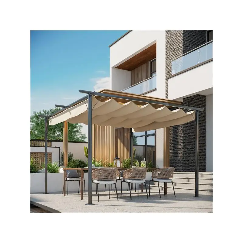 

Retractable Outdoor Pergola with Adjustable Canopy for Patios and Gardens - Durable and UV Resistant Covering Options