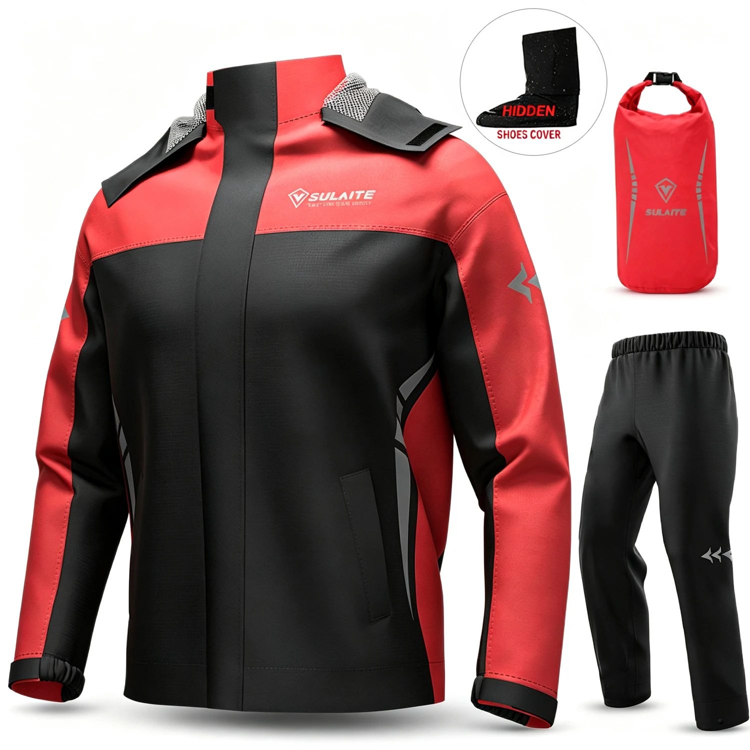 SULAITE Motorcycle Raincoat Suits Men Waterproof Rain Gear Rain Jacket Reflective Work Rain Coats Lightweight Hiking Rainsuit
