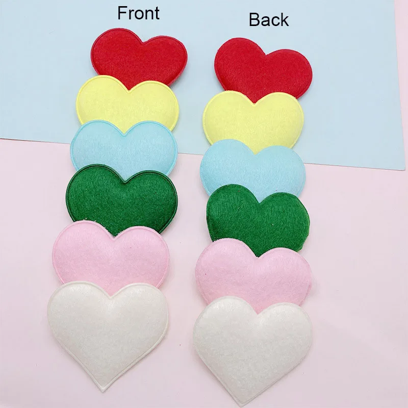 30Pcs 6.5*6CM Two Side Felt Heart Padded Appliques For Baby Clothes Sock Hat Sewing DIY Headwear Bow Accessories Patches