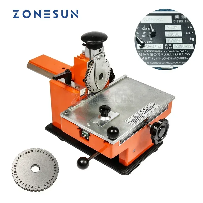 ZONESUN ZX-360 Manual Metal Embossing Machine Steel Aluminum Name Plate Label Tag Stamping Machine Engraving Tool 2mm-6mm Wheel