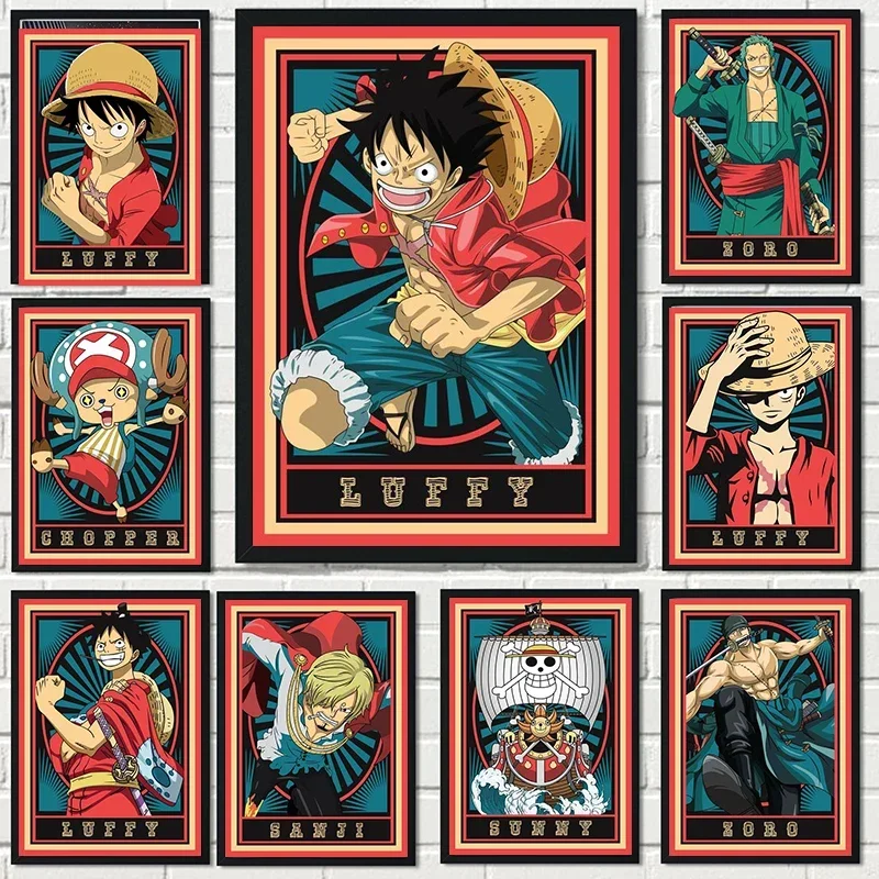 

One Piece Poster Japanese Anime Canvas Painting Luffy Sanji Zoro Character Print Wall Art Picture Living Room Decoration Gift