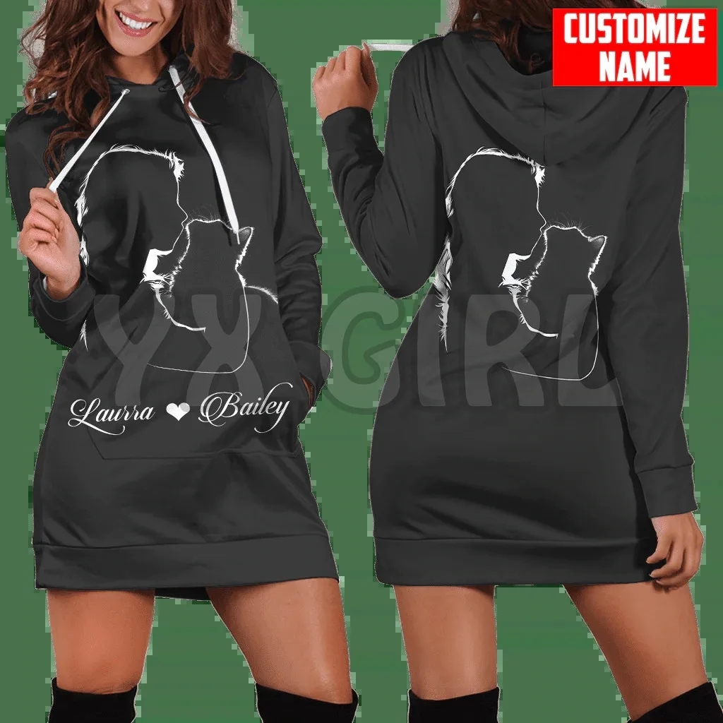 

YX GIRL Customize Name Cat 3D Printed Hoodies Dress Women Casual Wear Long Sleeve Hooded Pullover Tracksuit