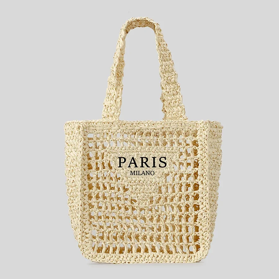

Casual Hollow Straw Tote Bag Designer Letters Paper Woven Women Handbags Handmade Summer Beach Shoulder Bags
