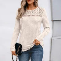 Elegant Women Lace Hollow Out Splicing Shirt Autumn Solid Color Loose Tops Female Fashion