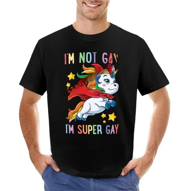 NEW Im not Gay Im Super Gay Unicorn LGBT Pride Shirt for Men Boys cat black tshirts for men graphic oversized harajuku summer