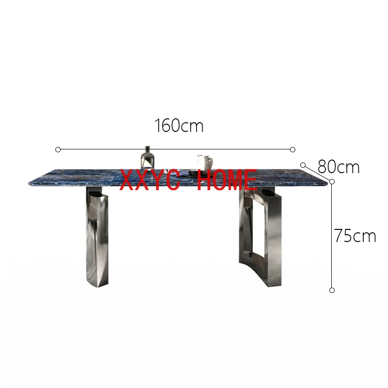 

Light Luxury Stainless Steel Rock Slab Dining Table Modern Minimalist Rectangular Small Household High-End Villa